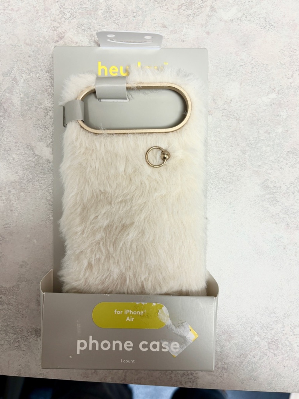 Hey Day IPhone Air Plush White Fur Phone Case with Gold Ring - New in Box